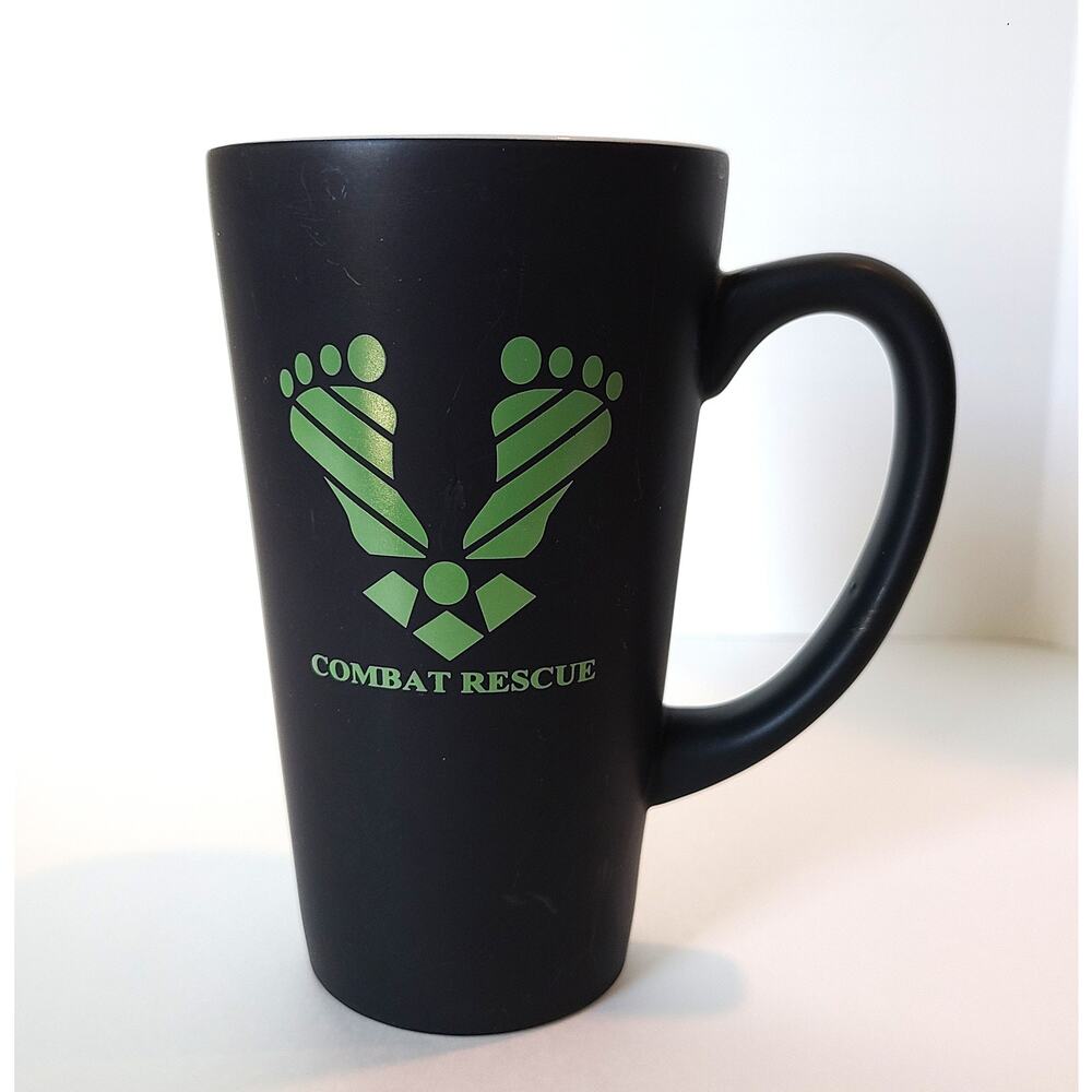 Mug Combat Search Rescue USAF Air Force CSAR Black Ceramic 16 oz Green Feet
